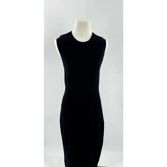 Quince 100% Mongolian Cashmere Black Midi Sweater Dress Sleeveless Ribbed NWT M - Picture 1 of 11